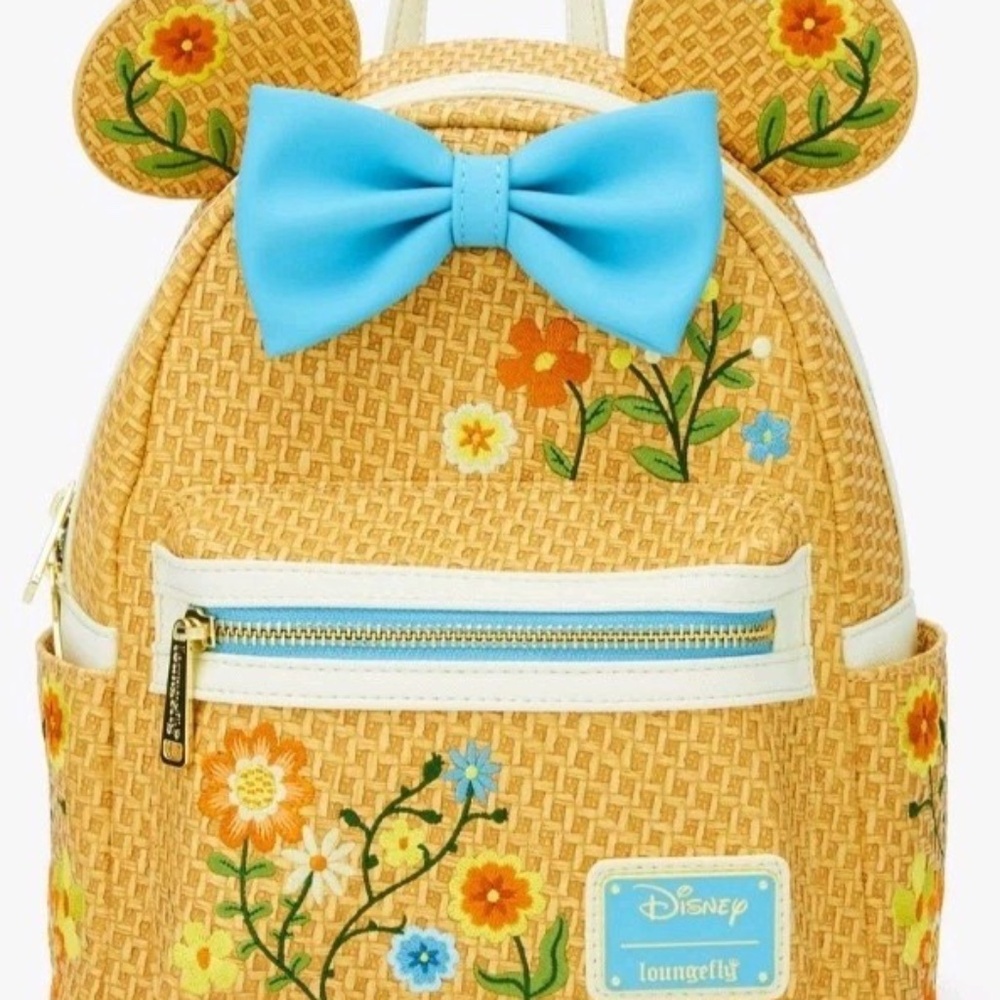 Loungefly Disney Minnie Mouse Ears Spring Easter Florals Raffia Backpack NWT!